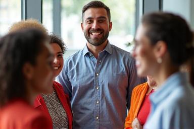 笑顔で議論する多様なチーム